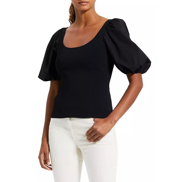 THEORY Glosse Puff-Sleeve Top in Black - NWT - Size Small - Picture 1 of 4
